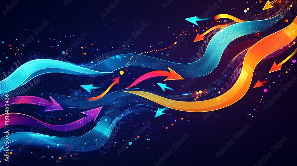 Poster Highdetail visualization of angel investment featuring symbolic arrow flowing patterns representing earlystage funding