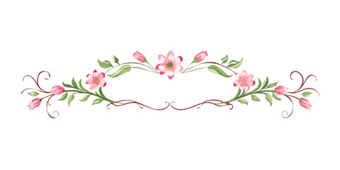Floral border with pink flowers and vines