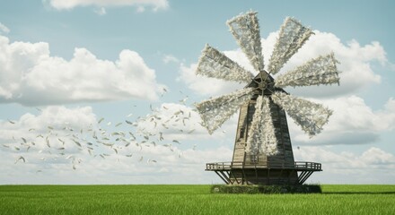 Obraz premium Surreal Windmill with Floating Feather Blades