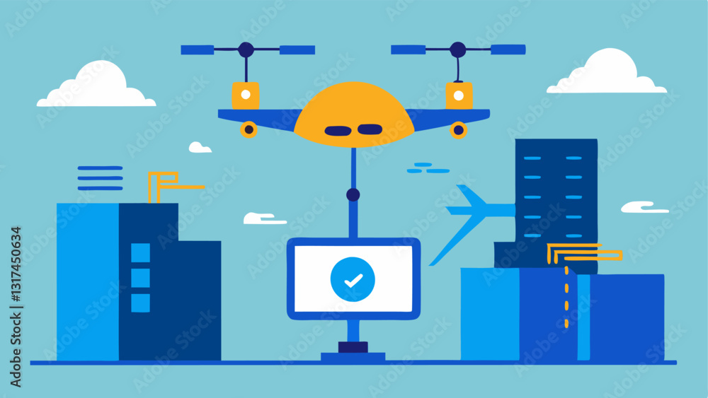 Poster status check with drones a drone flying over a construction site capturing images and updating the d