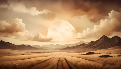 Mystic Desert Dunes under a dramatic twilight sky, smooth windswept patterns on the sand.