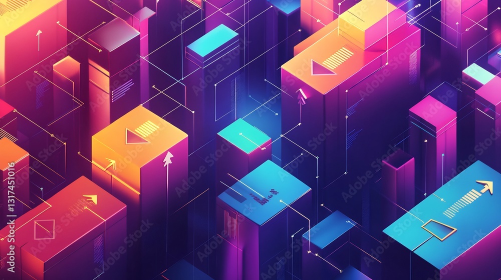 Poster highdetail visualization of distribution strategy symbolic arrows geometric forms for market expansi
