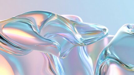 Obraz premium Iridescent Abstract Background with Fluid Pastel Waves, Symbolizing Serenity and Modernity. Perfect for Website Design, App Interfaces, and Digital Art.