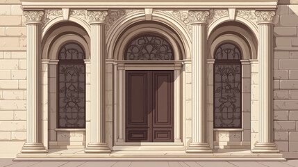 Obraz premium Arch design architecture construction frame classic, column structure gate door facade and gateway building ancient construction vector illustration.