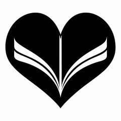 Love of reading, blue heart formed from book pages black icon vector on white background.