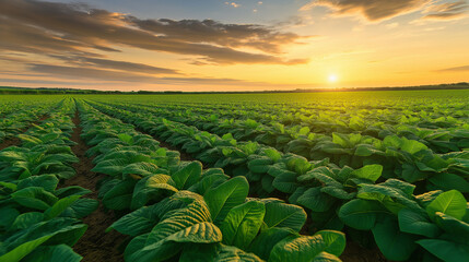 Fototapeta premium A wide shot of Field of Green at sunset