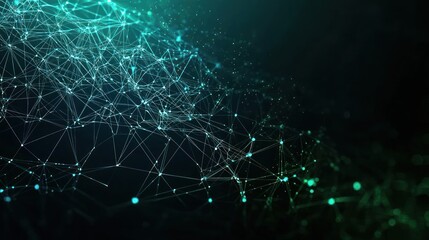 Abstract Green And Blue Network Data Visualization With Geometric Connections In Dark Background