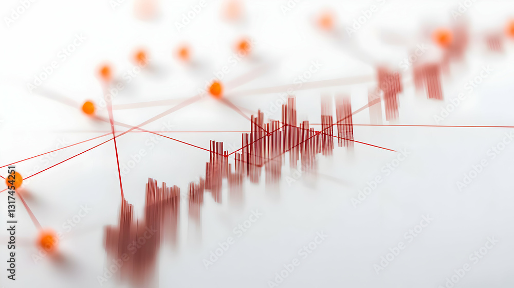 Aufkleber blurred close up of a red and orange data chart with connecting lines on white background representi