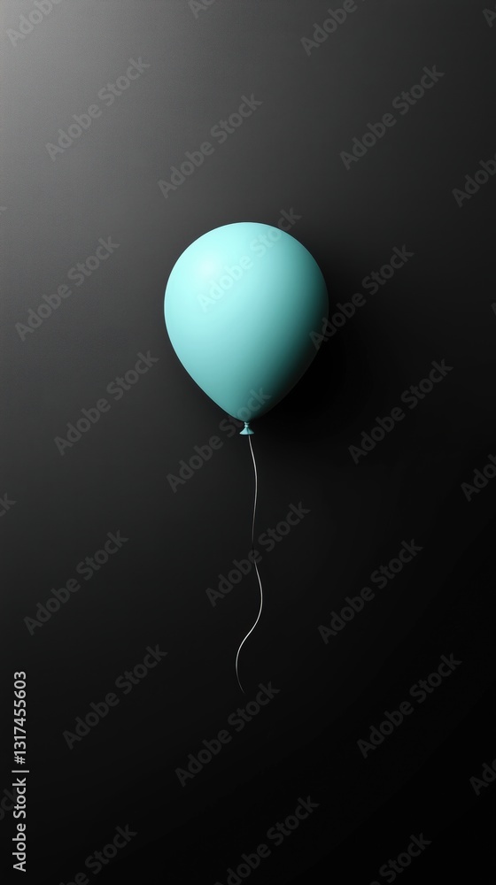 Poster elegant simplicity: a single teal balloon floats against a dark backdrop offering a serene and minim