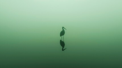 Fototapeta premium Bird Reflection Misty Water