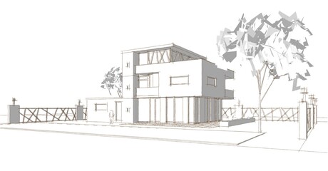 Obraz premium modern house sketch 3d illustration