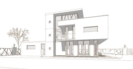 modern house sketch 3d illustration