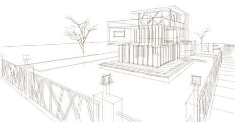 modern house sketch 3d illustration