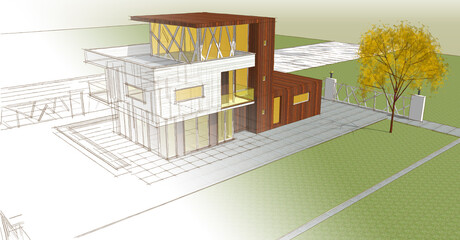 modern house sketch 3d illustration