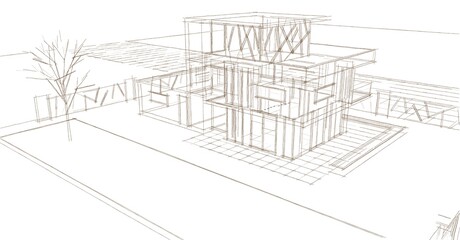 Fototapeta premium modern house sketch 3d illustration