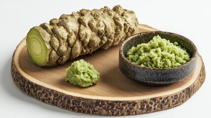 Close-up of home wasabi prep wasabi root white background