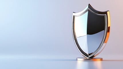Polished Metallic Shield Displayed on Smooth Background Surface