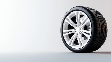 Modern Car Tire on White Background Ideal for Automotive Products