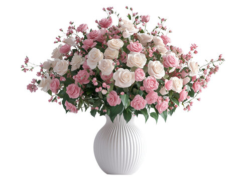Fototapeta A beautiful arrangement of pink and white roses in an elegant vase , perfect for decoration or gifting. isolated on white background and transparent background