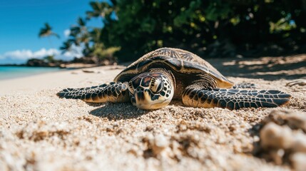 Obraz premium Turtle on Hawaiian Beach