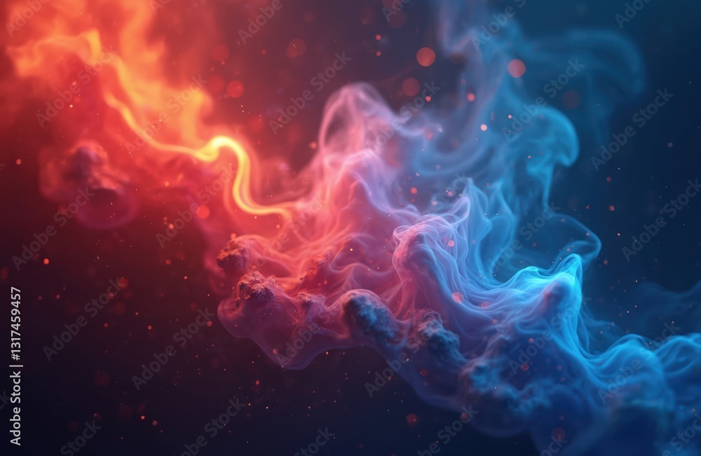 Poster abstract background of red and blue smoke with bokeh effect. smooth fire flames design in dark shade