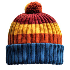 Colorful Striped Knit Winter Beanie Hat with Pom Pom