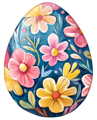 Vibrant Decorative Easter Egg in Pastel Watercolor Style with Floral Patterns and Botanical Elements