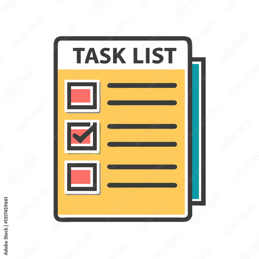 Poster task list icon with checkboxes and marks, concept of organization and productivity