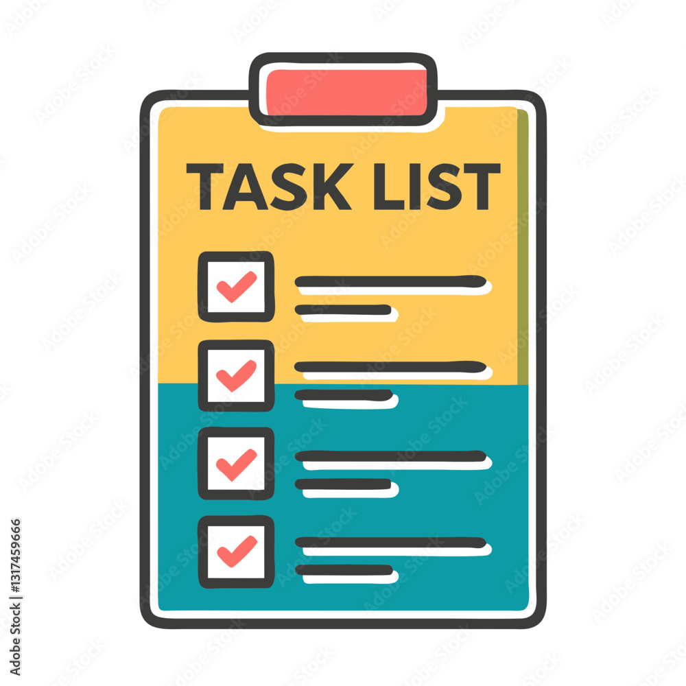 Poster task list icon with checkboxes, organization and productivity concept