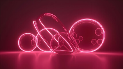 Glowing Pink Neon Abstract Shapes With Futuristic Design And Dynamic Light In Dark Background With 3D Rendering