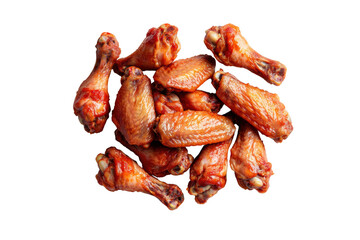 Delicious cooked chicken wings arranged in circular pattern, showcasing their crispy texture and rich color, perfect for appetizers or party snacks