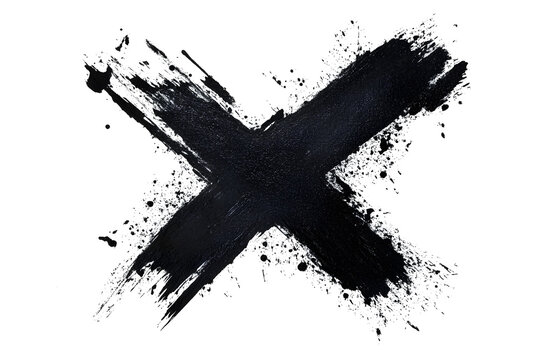 Black spray stain in crossed out, x drawing isolated on white or transparent background, photo with clipping path