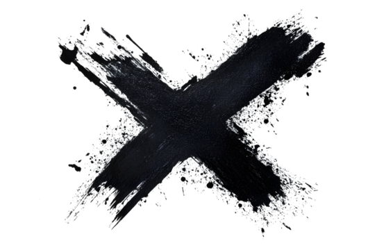 Black spray stain in crossed out, x drawing isolated on white or transparent background, photo with clipping path - Powered by Adobe