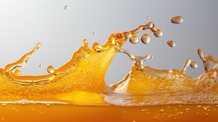 Close-up of a splash of orange liquid. the liquid appears to be in motion, with droplets of water cascading down from the top to the bottom of the image.