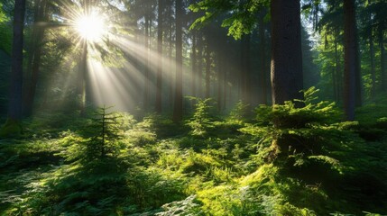 Obraz premium Sunbeams in a Forest