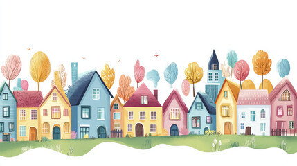 Cute colorful flat style house village symbol real estate cottage and home design residential colorful building construction vector illustration.