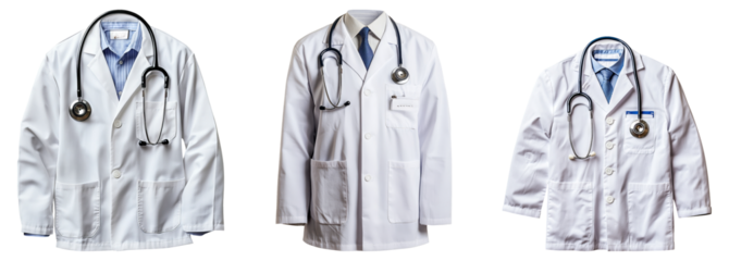Collection of Professional White Lab Coats with Stethoscopes