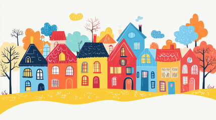 Fototapeta premium Cute colorful flat style house village symbol real estate cottage and home design residential colorful building construction vector illustration.