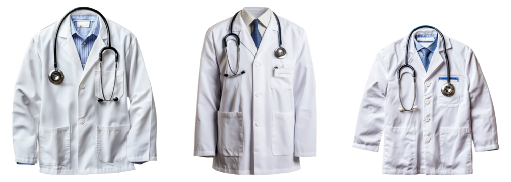 Collection of Professional White Lab Coats with Stethoscopes