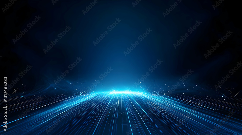 Aufkleber abstract futuristic blue digital data stream flowing on dark background with glowing light particles
