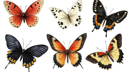 Obraz premium Butterfly colorful insect flying for decoration and beautiful butterflies wings fly in spring illustration set isolated on white background