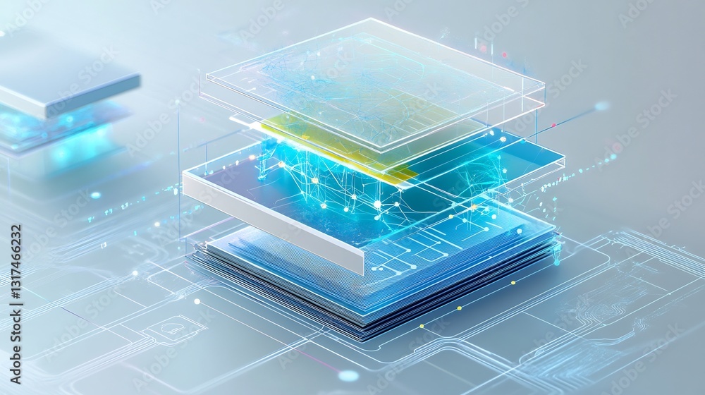 Aufkleber Highresolution depiction of SaaS model symbolic layer abstract node representing software service