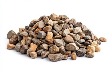 Pile of mixed gravel isolated on crisp white background. Neural network AI generated