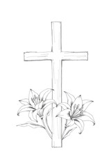 cross and lilies vector