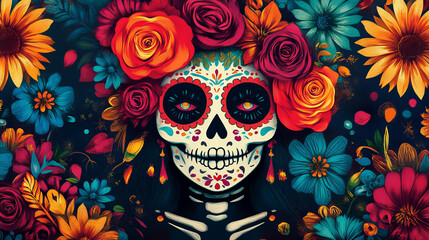 Fototapeta premium Colorful symbols for dia de los muertos day of the dead vector.