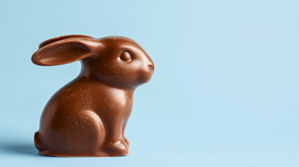 Chocolate Bunny on Blue Background