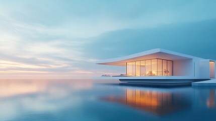 Modern house, ocean view, sunset, calm waters, luxury real estate