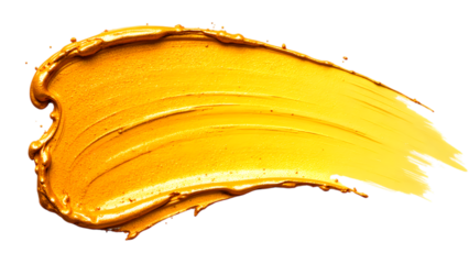 Golden Glitter paint brush stroke isolated on white or transparent png background.