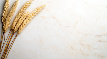Golden Wheat Stalks on Marble Background