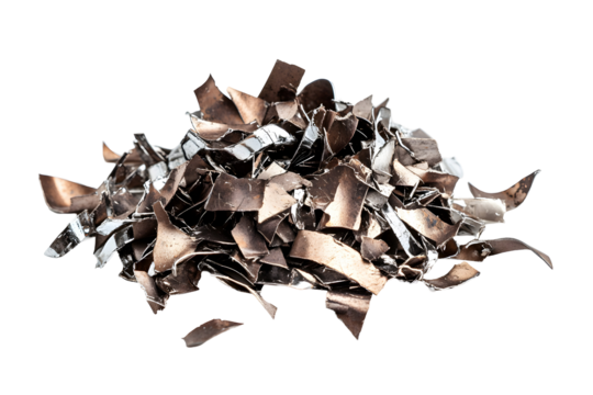 Pile scrap metal shavings placed on white or transparent background